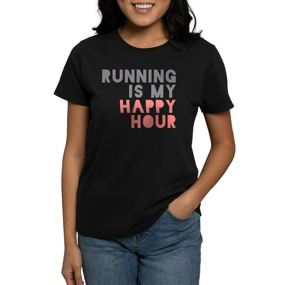 CafePress - Running Is My Happy Hour T Shirt - Women's Traditional Fit Dark T-Shirt