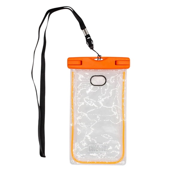 Chums Waterproof Phone Pouch - Glow-in-the-Dark Touchscreen Dry Bag w/Removable Lanyard for Kayaking, Boating, Fishing, and More (EV Orange)