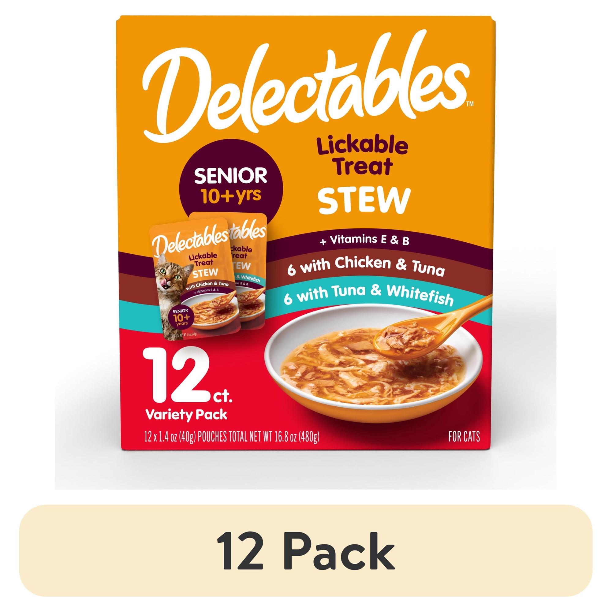 (12 pack) Delectables Stew Senior 10+ Variety Pack Lickable Cat Treats, 12-Pack