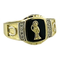 Mens Real Solid 925 Sterling Silver Gold Plated Onyx Nuestra Señora De La Santa Muerte Grim Reaper CZ Ring Size 11