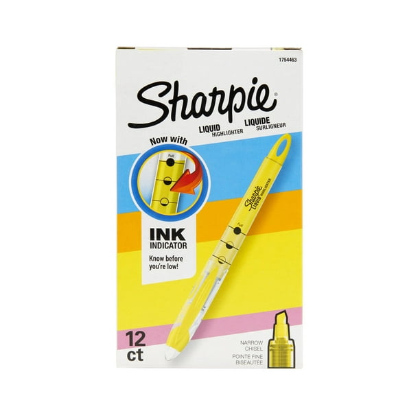 Sharpie Liquid Highlighters, Chisel Tip, Fluorescent Yellow, Box of 12