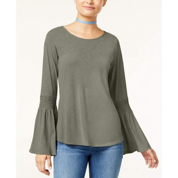 Ultra Flirt Juniors' Bell-Sleeve Peasant Top (Vetiver, S)