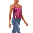 thumbnail image 4 of INSPIRE CHIC Women's Sequin Spaghetti Strap Crop Camisole Tank Tops XL Hot Pink, 4 of 6