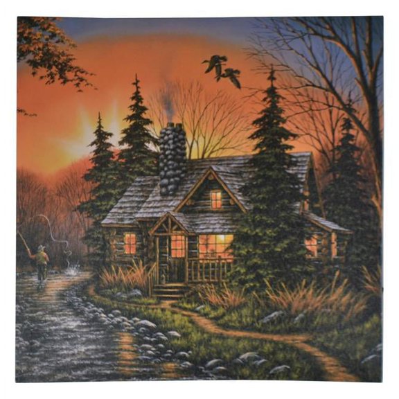 Three Star Import & Export KL706 16 x 16 in. Light Up Fisherman & Cabin Wall Art