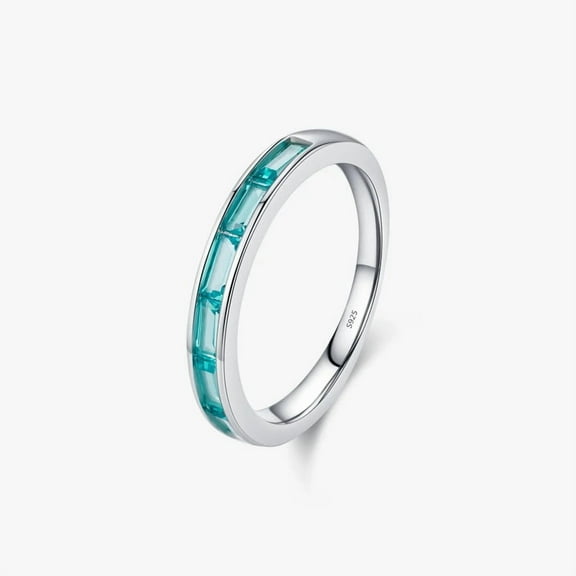 4x2mm Baguette-Cut Lab-Created Emerald Channel-Set Half Eternity Wedding Band Ring in 925 Sterling Silver – Elegant Design for Women