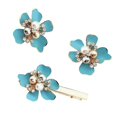 thumbnail image 3 of Pinzas para el pelo y pendientes de perlas de flores de estilo bohemio hawaiano joyería para mujer Azul jinwen Pendientes con pinzas para el cabello de flores, 3 of 7