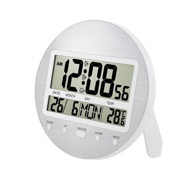 Reloj Despertador Digital con Calendario, de 12/24 Horas, con Batería, con Autoajuste, para Montaje en Pared o Escritorio, para Dormitorio, Mesita de Noche, Color