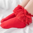 thumbnail image 3 of Infant Baby Girl Short Socks Solid Color Lace Eyelet Ruffled Bowknot Non-Slip Soft Ankle Socks Slippers, 3 of 5