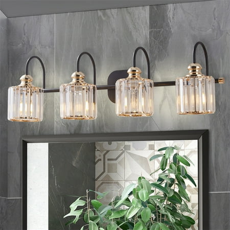 

ExBrite 4 Light Bathroom Lights Crystal Vanity Lights 1401 Gold Glass