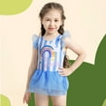 thumbnail image 2 of Girls One Piece Bathing Suits Striped Ruffle Girls Swimsuits Sleeveless Girls Bathing Suit 8-9 Years, 2 of 7