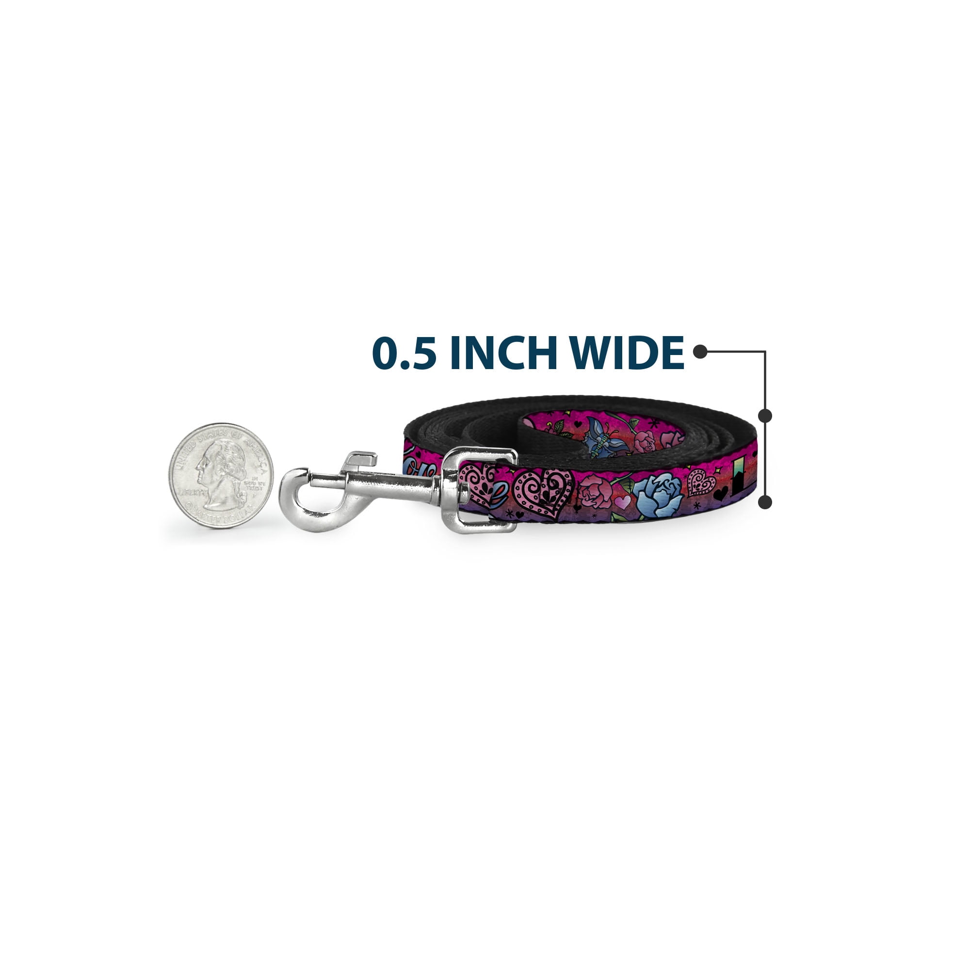 Buckle-Down Pet Leash, Dog Leash, Love Love Pink, 6 Feet Long 1.0 Inch Wide