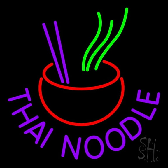 Thai Noodle Logo LED Neon Sign 24 x 24 - inches, Black Square Cut Acrylic Backing, with Dimmer - Bright and Premium built indoor LED Neon Sign for restaurant window and interior decor.