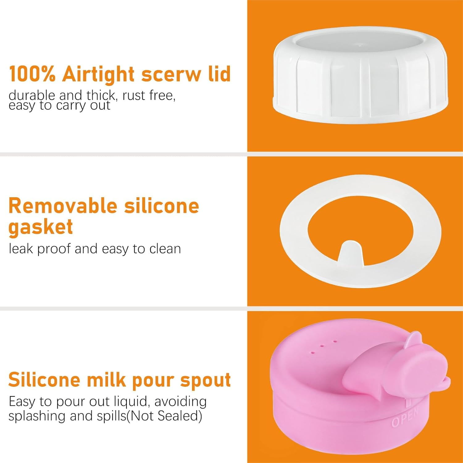4-pack of 16 oz square glass baby bottles with silicone dispensing caps; glass juice bottles with screw caps; reusable with graduated markings; breast milk storage containers.