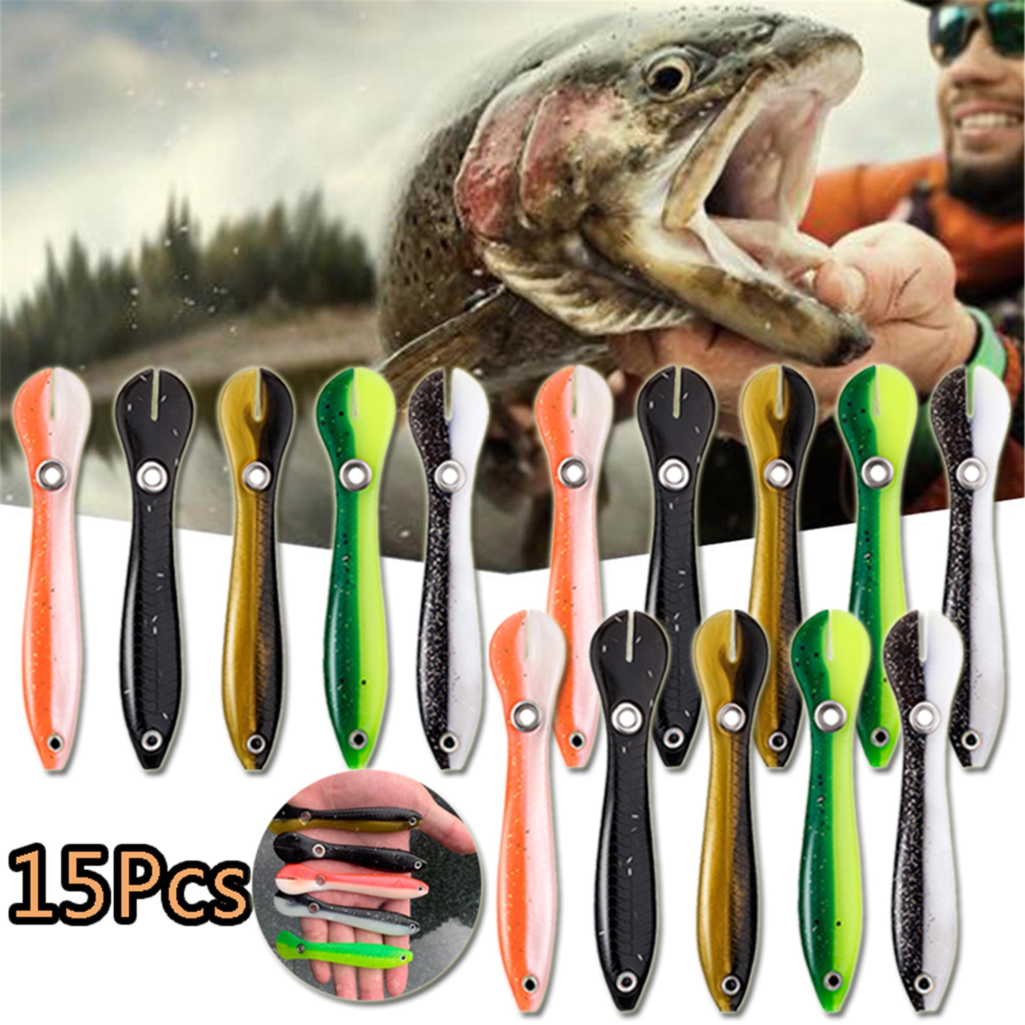 Elbourn 15Pcs/Set Fishing Lures Soft Bait for Bass Trout Salmon, Soft