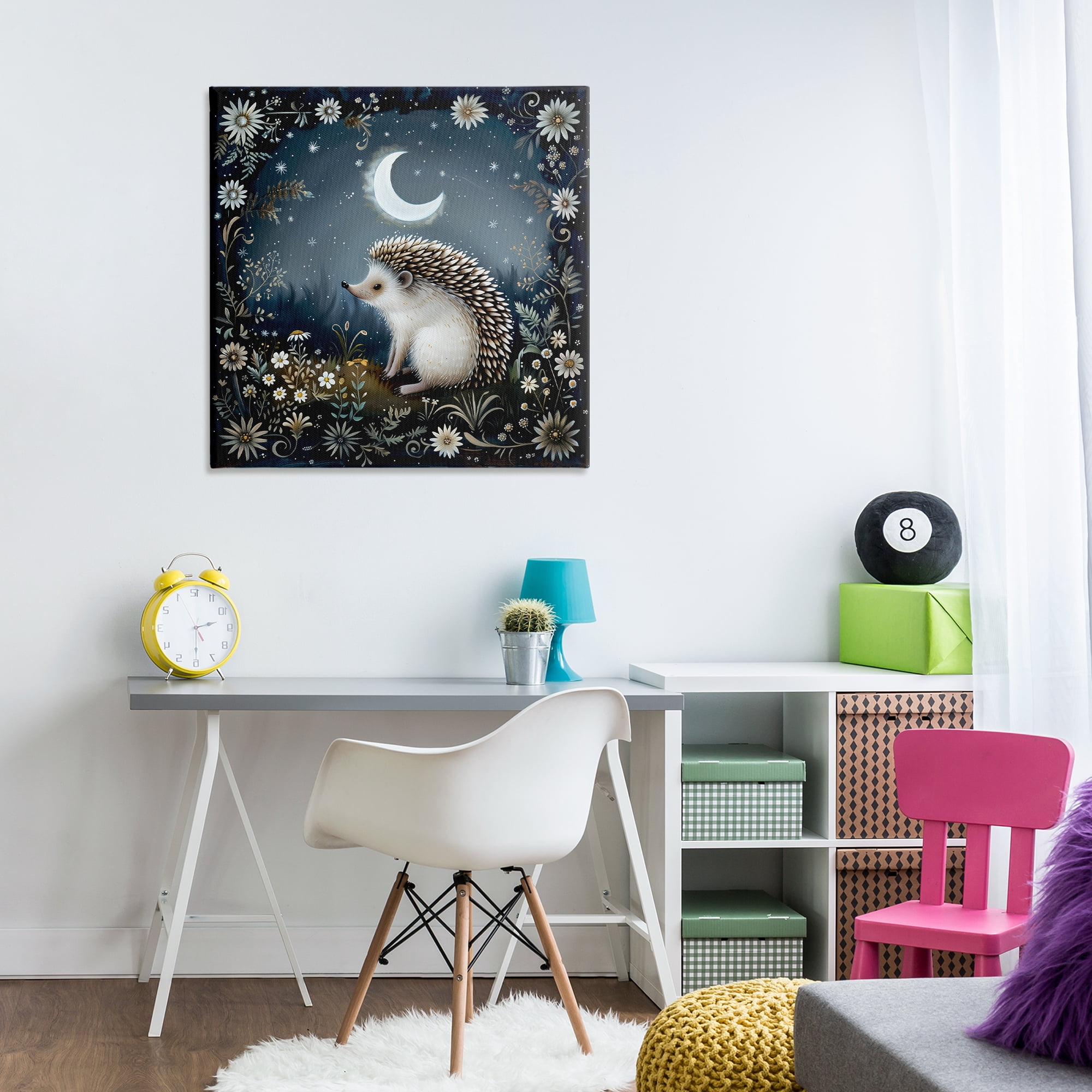 Stupell Industries Hedgehog Under Forest Moon Animals Painting Wrapped Canvas Art Print Wall Art, 30 x 30