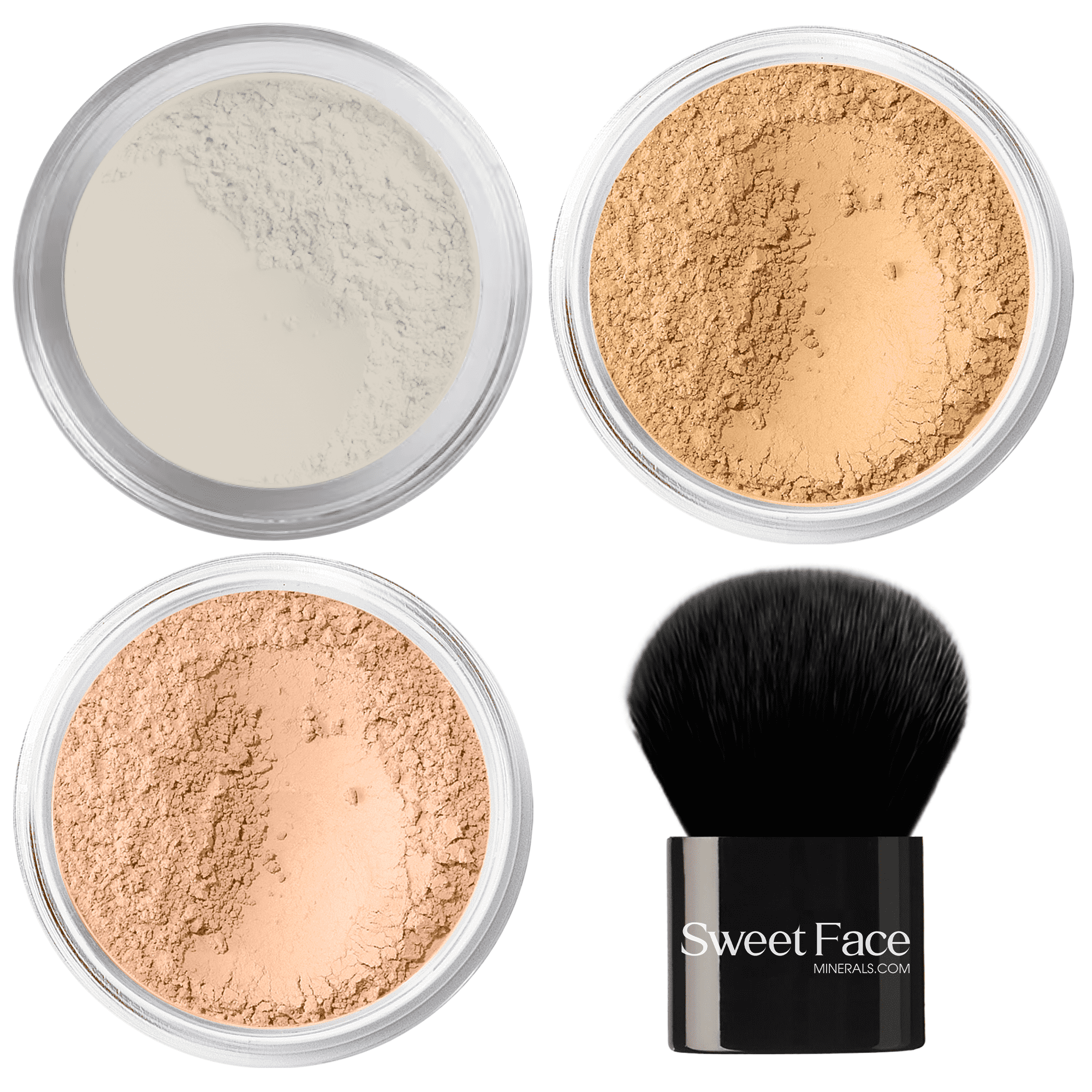 4pc Full Size Kit (Beige) Mineral Makeup Matte Loose Foundation + Kabuki Brush + Concealer + Finishing Translucent Setting Powder + Bare Face Full Coverage