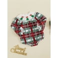 thumbnail image 3 of ZINTAOZT Newborn Baby Girls Christmas Clothes Plaid Bubble Romper Long Sleeve Smocked Jumpsuit One Piece Bodysuit Outfit, 3 of 8