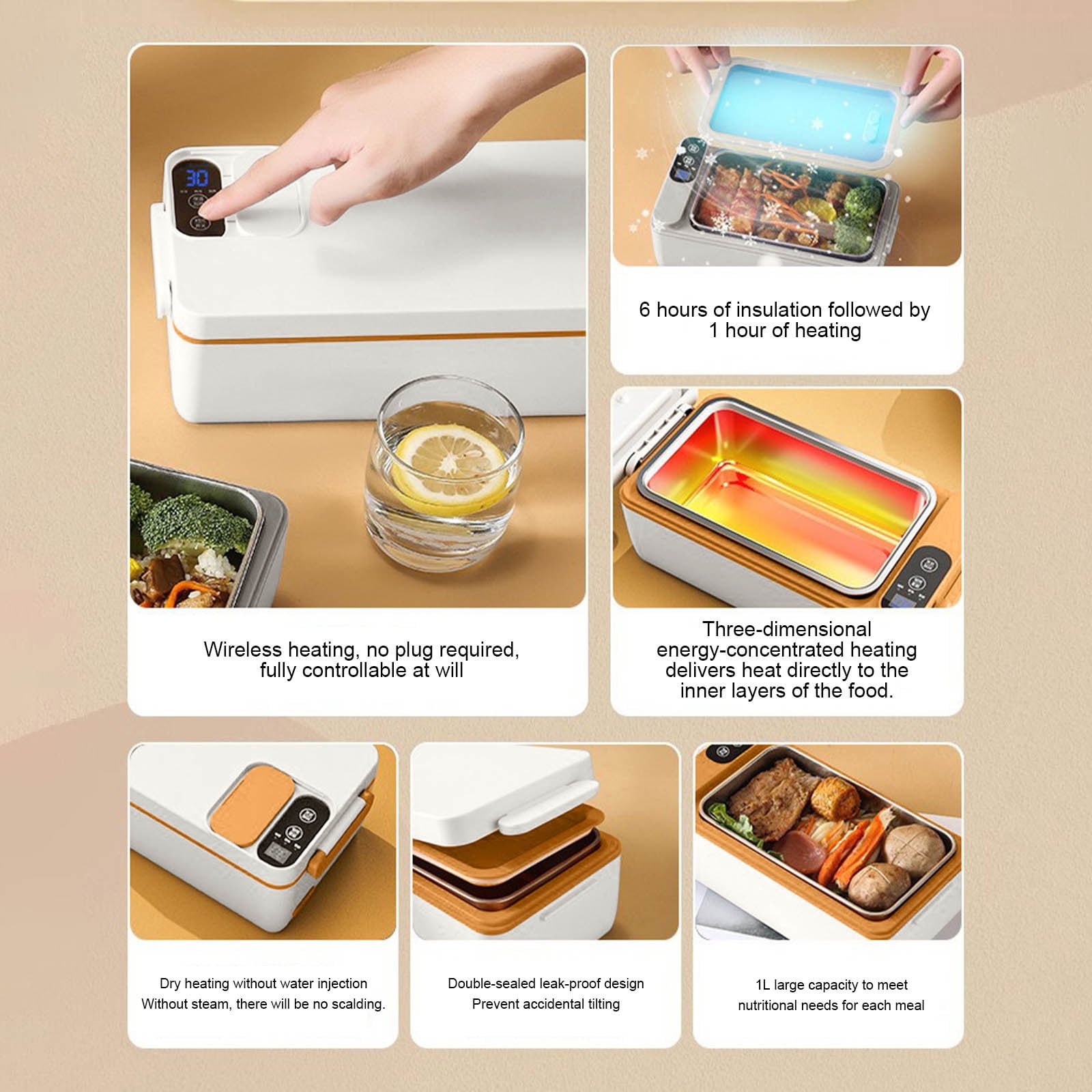 Rechargeable Heated Lunch Box, 1000Ml/33.8Oz Inner Container, Usb Charging, 12000 Mah Battery, Heat Preservation, Stainless Steel, for Car/Truck, Office, Travel (Yellow)