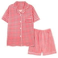 thumbnail image 5 of Comdrip Button Up Pajamas for Women, Pajamas Women's Summer Short Sleeved Lapel Shirt Set Shorts Plus Size Home Clothes Womens Pjs Red XL, 5 of 5