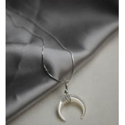 Mother of Pearl Moon Necklace, Crescent Moon, Gold, Silver, Cute, Circle, Round, Best gift, Starry Night
