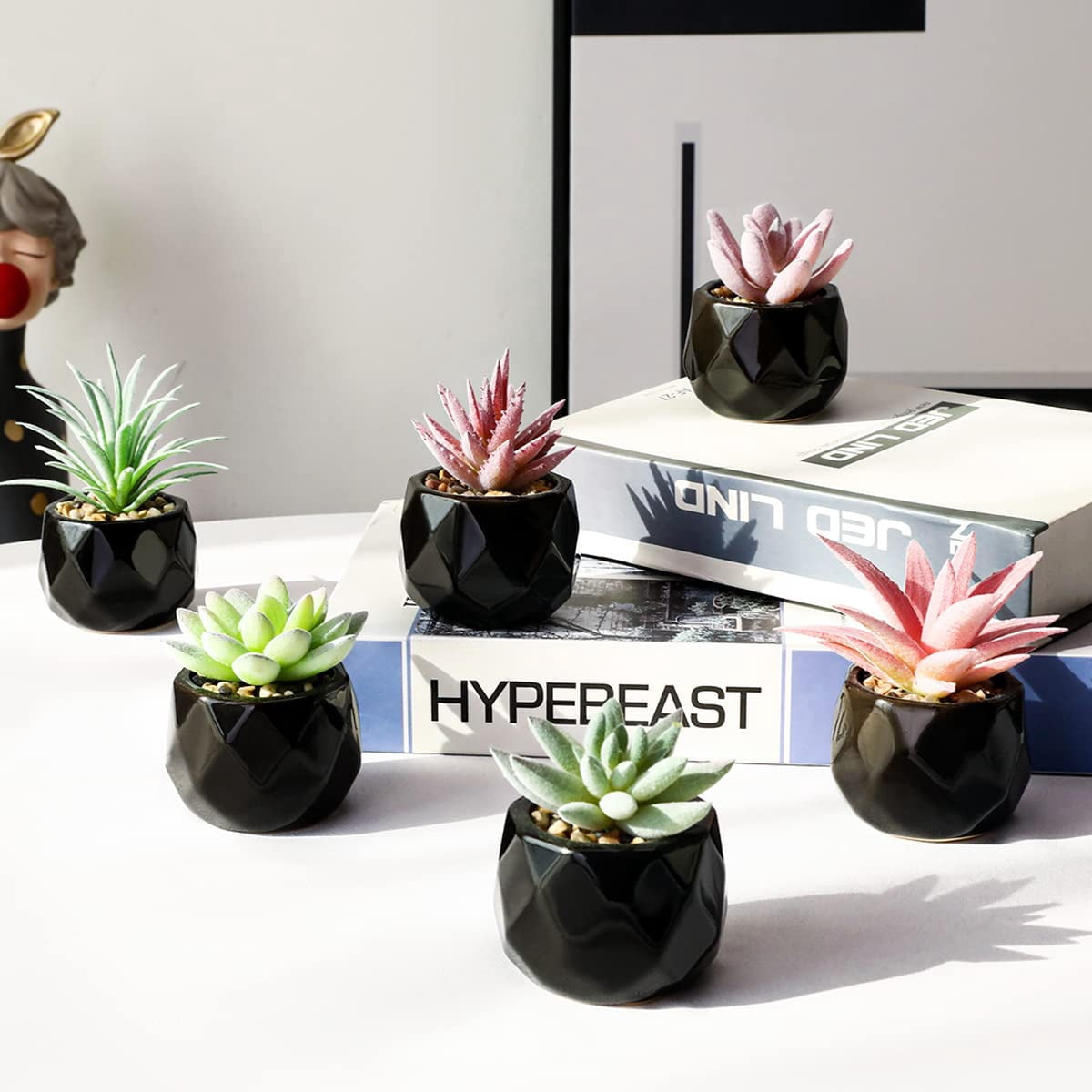 Artificial Mini Succulents 6 Packs Faux Succulents in Ceramic Pots Fake Greenery Plant for Home Decor