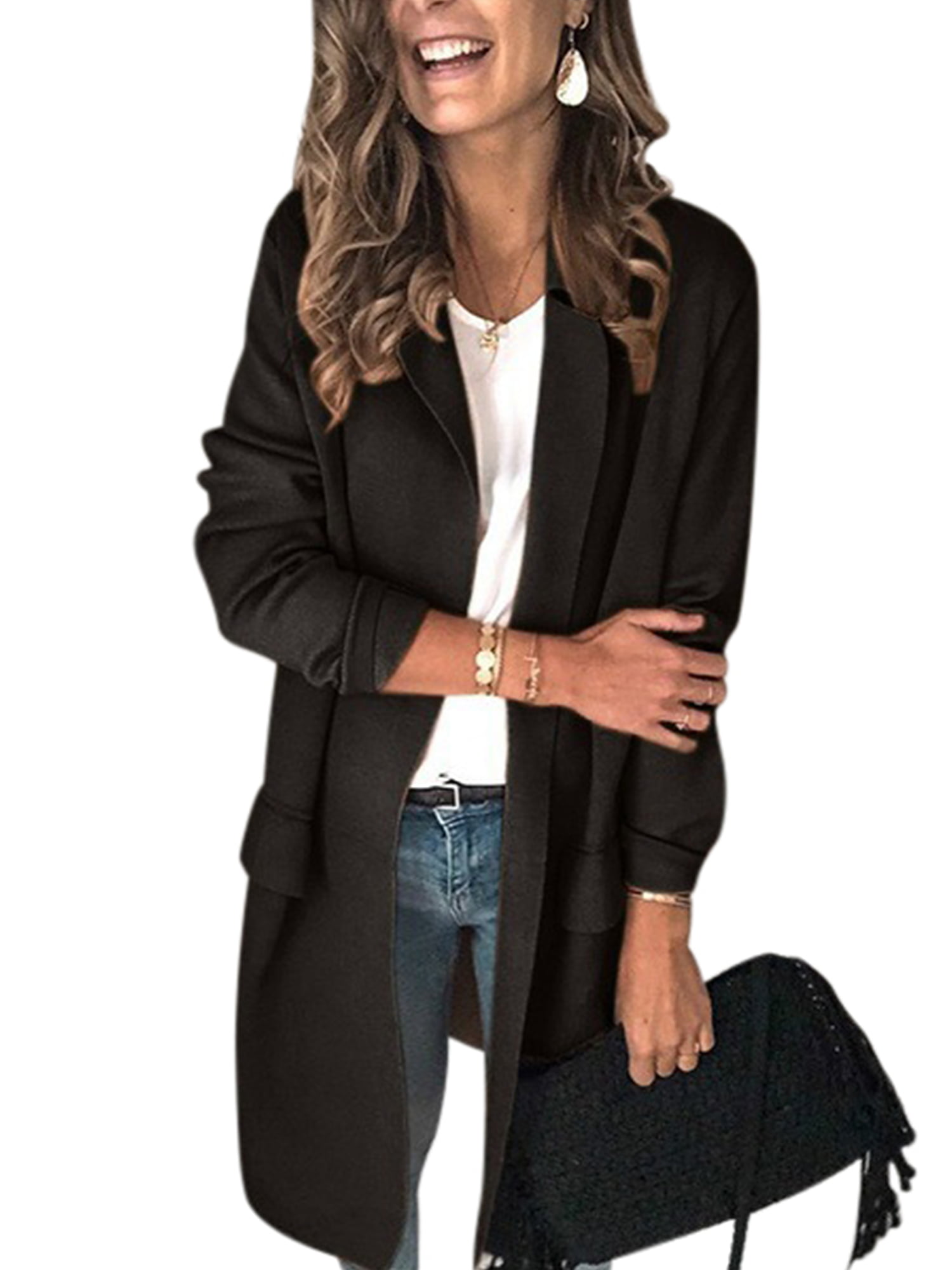 Womens Casual Solid Color Mid Work Blazer Jacket Suit Coat