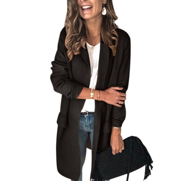 Blazer de Travail pour Femme à Manches Longues, Ouvert à l'Avant, Veste Décontractée Unie, Complet, Blazer Long Élégant OL