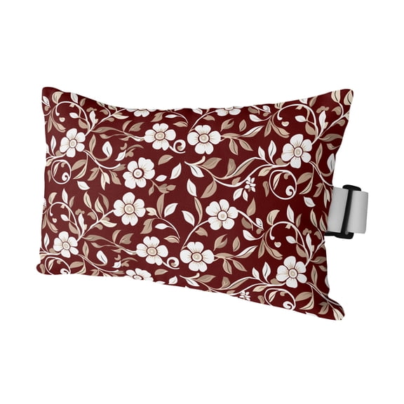 Farm Retro Flower Burgundy Red Outdoor Pillow for Chaise Lounge Chair,Blossom Floral Leaves Waterproof Headrest Lumbar Pillows with Insert&Elastic Strap for Patio Pool Garden Chairs Decor,1 Pack