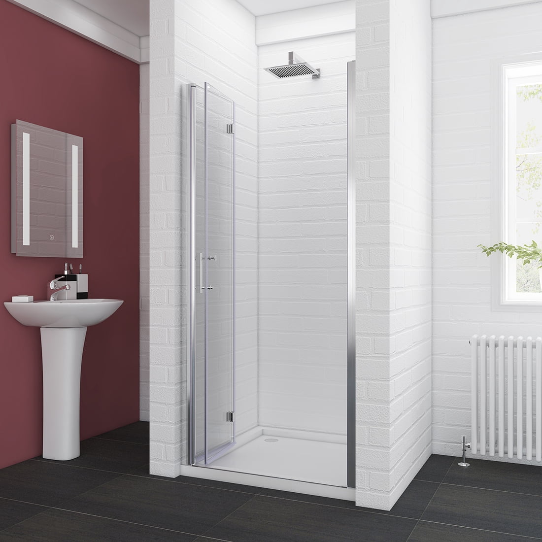Sunny Shower 36" W x 72" H Bi-Fold Hinged Frameless Shower Doors in Chrome Finish