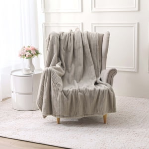 Mainstays Striped Faux Fur Throw Blanket, 50" x 60", Grey