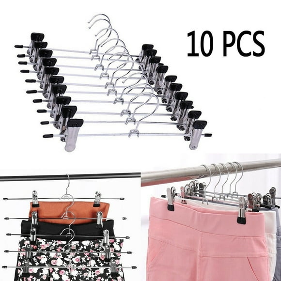 10Pcs Clothes Hangers Stainless Steel Clip Stand Hanger Pants Adjustable Pinch Grip