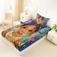 thumbnail image 4 of Castle Fairy Cartoon Black Girl Twin Sheets 3pcs,Watercolor Flying Butterflies Bedding,Brown Blue,1 Fitted Sheet, 1 Flat Sheet and 1 Pillowcase, 4 of 6
