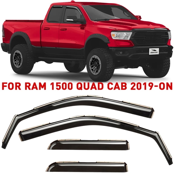 Voron Glass in-Channel Extra Durable Rain Guards for Trucks Dodge RAM 1500 2019-2026 Quad Cab, Window Deflectors, Vent Window Visors, 4 Pieces - 230088
