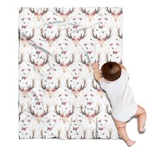 White Deer Antler Flower Pattern Blanket,Comfortable Soft Flannel Throw Blanket,All Season,Warm Lightweight Blankets for Sofa Bed Couch Living Room Chair,30"x40"