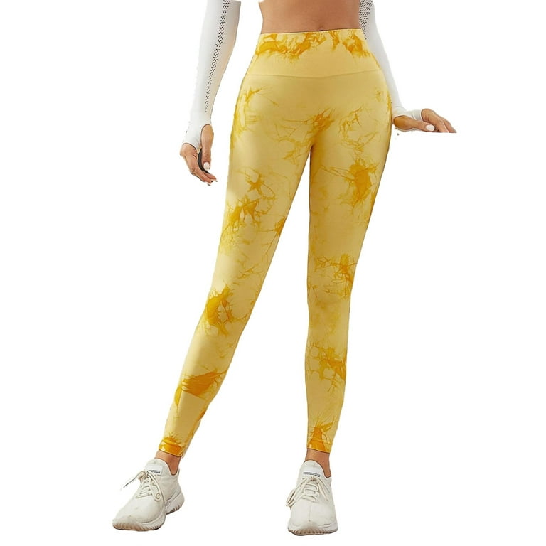 Yellow Tie Dye Regular Women's Sports Leggings 