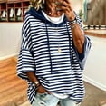thumbnail image 3 of Hueook Fall Hoodies for Women Striped Print Drawstring Long Sleeve Casual Sweatshirt with Pockets Navy S, 3 of 8