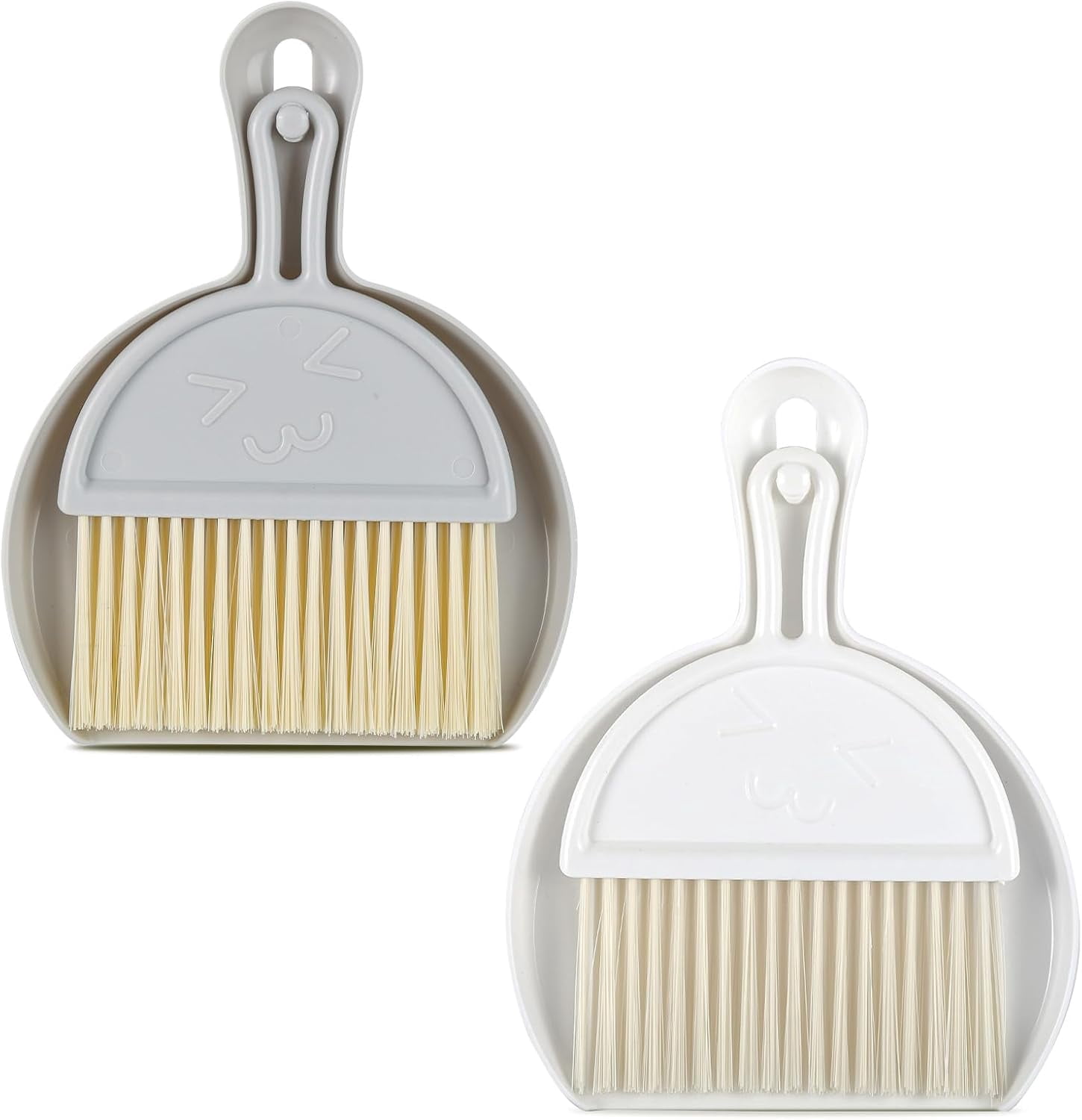 Small Broom and Dustpan Set, Mini Dust Pan and Brush Set, 2Pack Portable Handheld Brom Dustpan, Compact Dust Pan with Cleaning Brush Combo for Home, Table, Countertop, Sofa, Key Board, White Grey