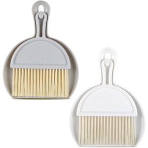 Petit balai et jeu de pans, Mini Ensemble de poêlons et brosses, 2Pack Pistolet portatif, Pistole compacte avec brosse de nettoyage Combo pour la maison, Table, Countertop, Canapé, Tableau à clés, Gris blanc