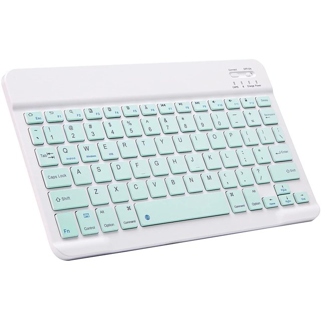 Wekity Clavier Bluetooth Ultra-Mince Portable Mini Clavier Sans Fil Rechargeable pour Apple iPad iPhone Samsung Tablette Téléphone Téléphone Intelligent iOS Android Windows (10 Pouces Vert Clair) ST-001