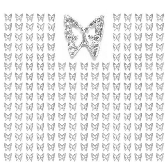 qiipii 180pcs Silver Butterfly Nail Charms 3D Butterflies Charms Bulk for Acrylic Nails Nail Alloy Studs Charms Nail Art Jewels Decor Supplies Accessories Supply for Nails Face Makeup Body DIY Crafts