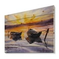 thumbnail image 2 of Designart 'Two Small Boats Parking On The Shore and Sunset' Lake House Print on Natural Pine Wood, 2 of 5