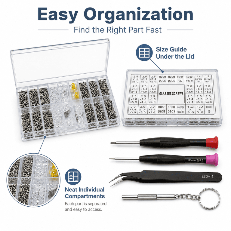 Kabuer Glasses Repair Kit, Stainless Steel Screws, Nose Pads