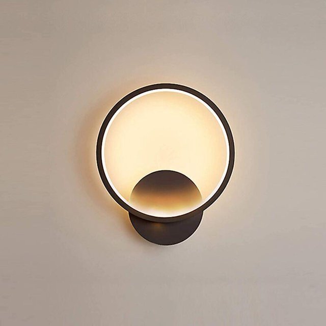 Luz de pared interior LED de 220V, lámpara de pared redonda de 13W, negro, blanco cálido, 3000K, moderna para dormitorio, sala de estar, escalera, pasillo, CA