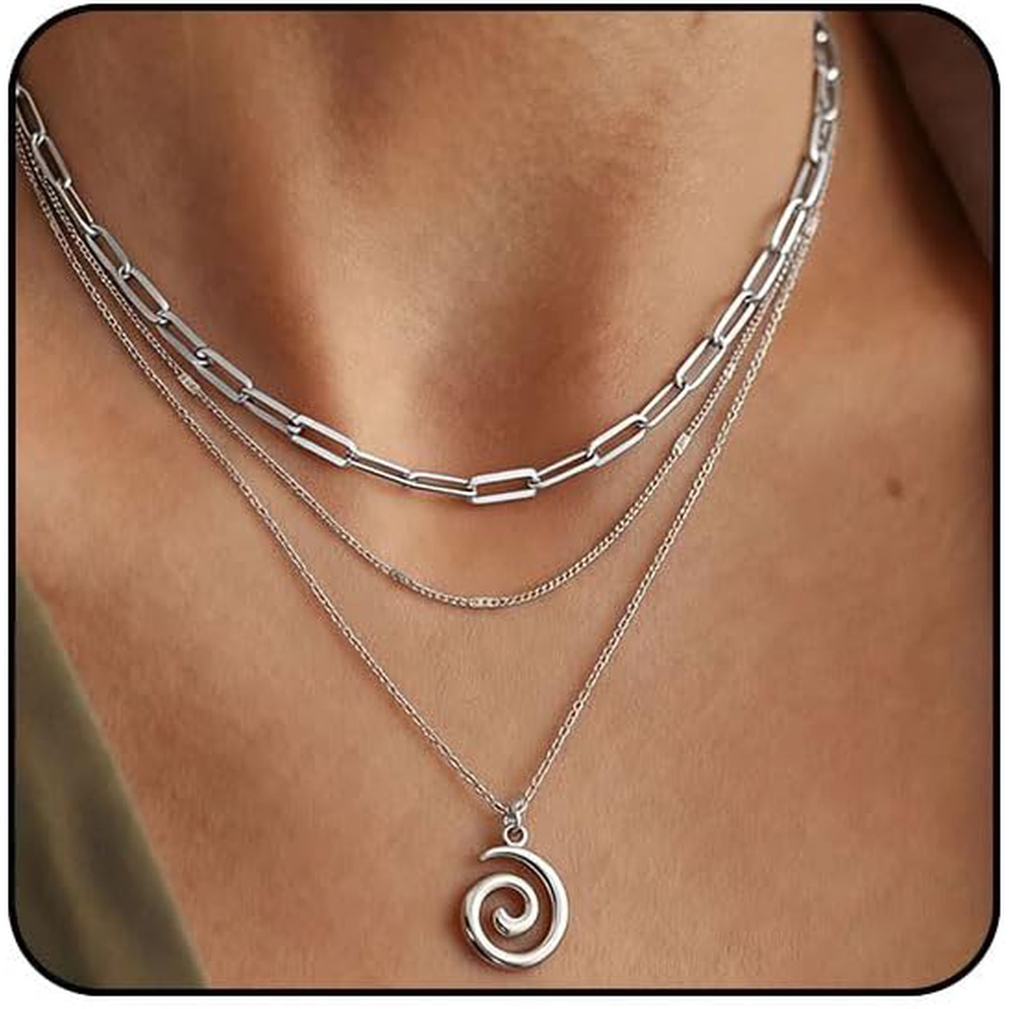 Chunky Gold Necklace Stack for Women Layered Necklaces for Women Silver Chunky Necklace Paperclip Chain with Coin Heart Pendant Necklaces Chunky Gold Jewelry Set