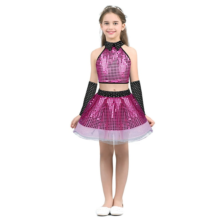 Girls Modern Jazz Dance Outfit Kids Sequined Hip Hop Street Performance  Costumes