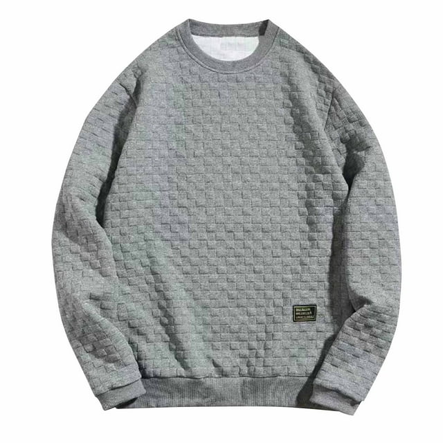 Lovzfmll Chandail Décontracté Uni à Col Rond pour Hommes, Haut à Manches Longues Sans Capuche pour Superposition Gris, TG