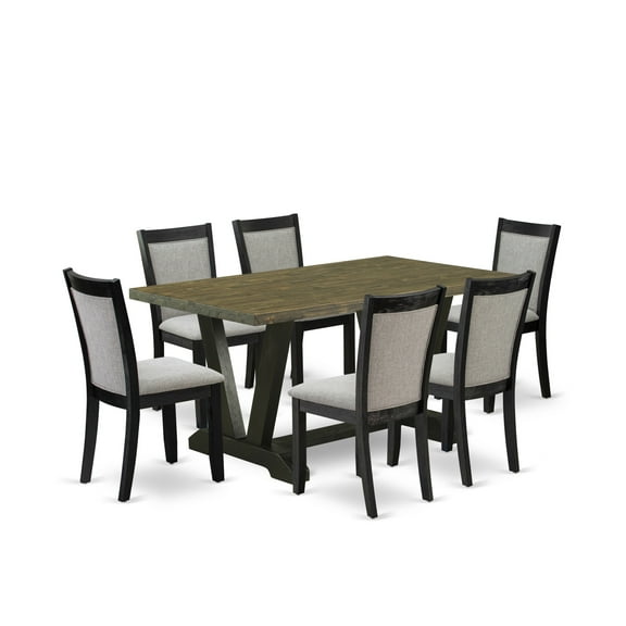 East West Furniture V-Style 7-Piece Wood Dining Set in Jacobean/Gray/Black