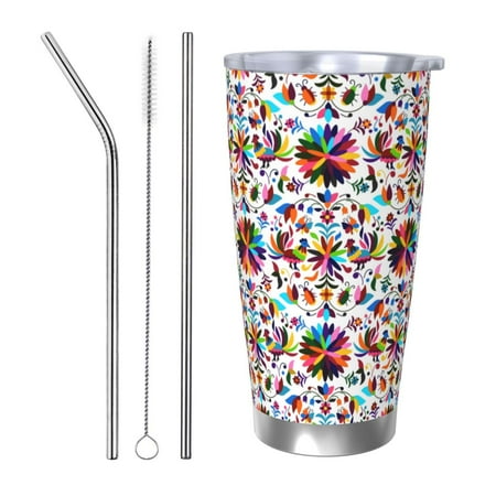 

Ocsxa Mexican Bright Style Pattern 20oz Travel Coffee Mug with Flip Lid Stainless Steel Insulated Insulated Coffee Mug Thermal Cup with Splash Proof Sliding Lid-Straw Three-piece Set