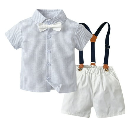 

Suits for Kids Short Sleeve Striped Prints T-Shirt Shorts Gentleman Leisure Sports Style Suits for Kids Boys