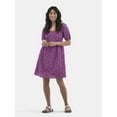 thumbnail image 2 of Time and Tru Women's Eyelet Dress with Puff Sleeves, Sizes XS-XXXL, 2 of 5